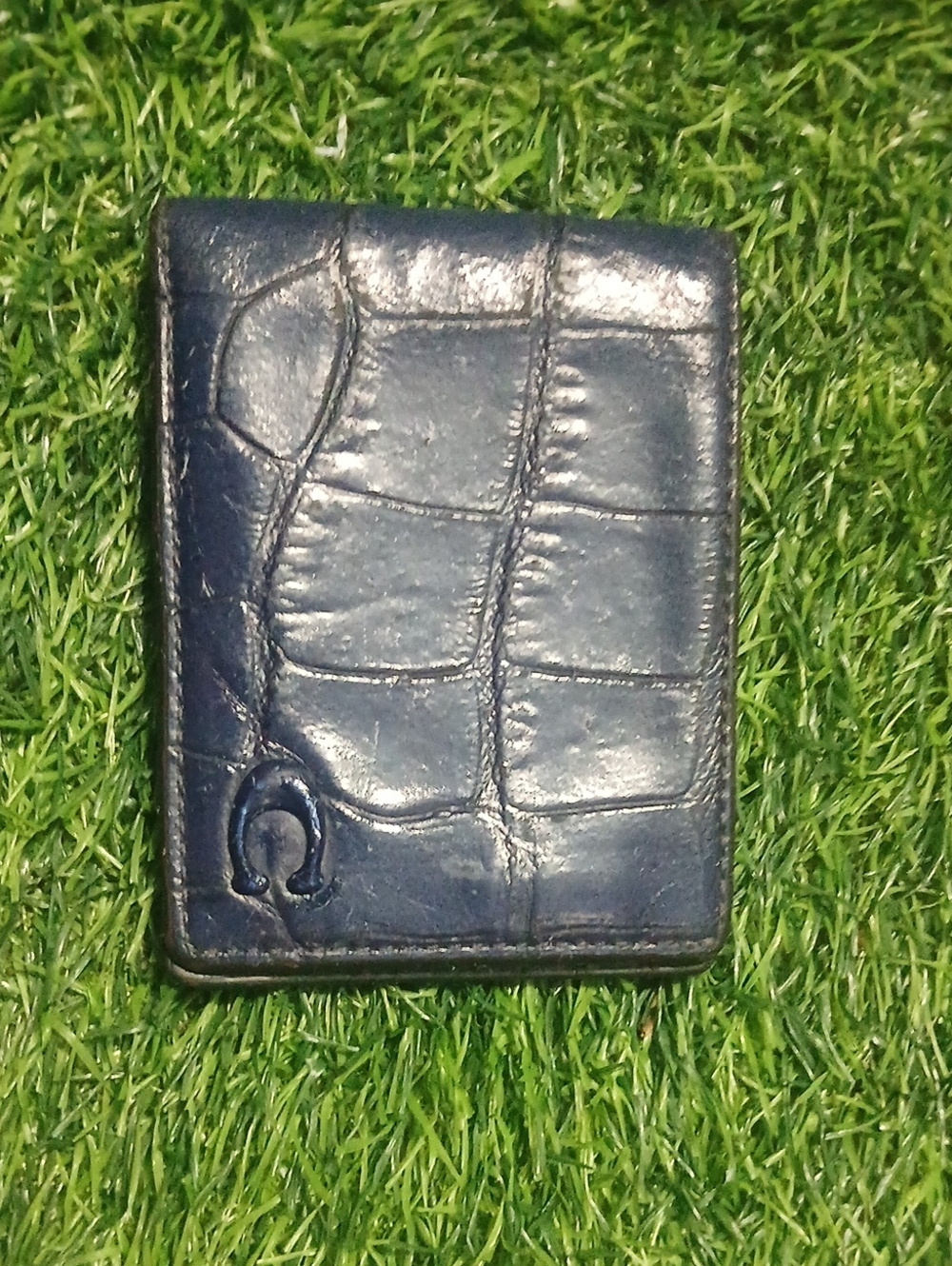 Coach Navy Croc-Embossed Leather Card Case